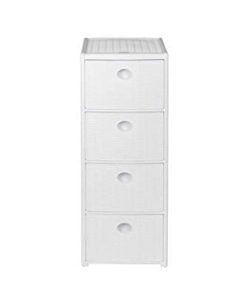 -rollbarer Kunststoff Schubladenschrank Rattan-Optik Weiß 4 Schubladen 30x40x81cm