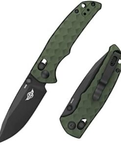 OKNIFE Rubato 3 Drop Point Klappmesser für Survival Camping Jagd - Rail Design Eierschalen-Alu-Griff (OD Grün)