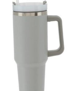 Cepewa Edelstahl Thermobecher Grau Kaffee To Go Hot und Cold Drink Cup Grifthaft Deckel Straw 2-in-1 Cap