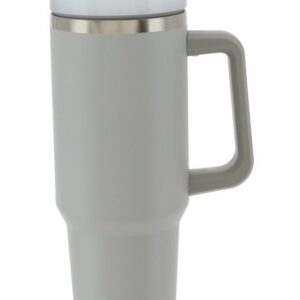 Cepewa Edelstahl Thermobecher Grau Kaffee To Go Hot und Cold Drink Cup Grifthaft Deckel Straw 2-in-1 Cap