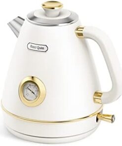 Hazel Quinn Elektrischer Wasserkocher Retro aus Edelstahl mit Thermometer 2200W BPA-frei