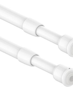 2 Stücks Klein Gardinenstange Ausziehbar ohne Bohren, Klemmstange, Vorhangstange Weiß für Store und Schrank (60-85CM, Φ7