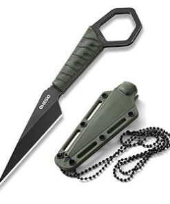 Omesio S-FC17 Neck Knife mit Scheide für Männer und Frauen - Scharfes Fulltang, Drop Point Klinge, 5CR13MOV Stahl ABS Gr