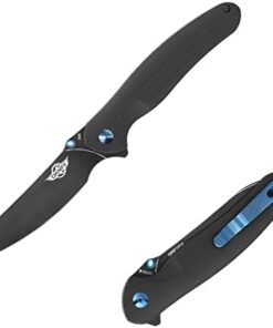 OKNIFE Drever Taschenmesser N690 Stahl hervorragende Schnitthaltigkeit G10-Griff Pocketclip für Camping Survival (Schwar