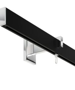 DécoProfi Gardinenstange Innenlauf 160cm Schwarz/Verchromt Aluminium Rechteckig Wandmontage Set