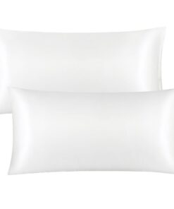 PiccoCasa Satin Kopfkissenbezug Weiß 40x80cm für Haar und HautComfort auf dem Bett
