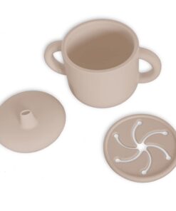 ohlivia - Mads Trinkbecher 3in1 - Silikon Trinkbecher/Schnabeltasse/Snack-Cup mit Griffen - Einfarbig - Cosmic Latte - Q