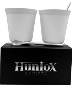 Huniox® 2 x 250 ML Doppelwandige Cappuccinotassen - Kaffeegläser für Latte Macchiato - Weiß - Mokkatassen Set (CORAL, 25