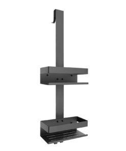Sindipanda Schwarz 2-Stufiges Duschregal Badezimmerregal mit Haken 23 x 10 x 74 cm
