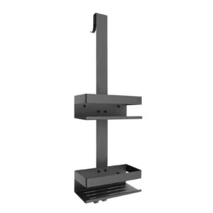 Sindipanda Schwarz 2-Stufiges Duschregal Badezimmerregal mit Haken 23 x 10 x 74 cm