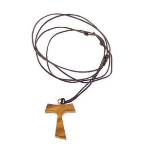 GTBITALY Franziskus von Assisi Olivenholz Halskette 3 cm Kreuz Tau Frieden Kommunion