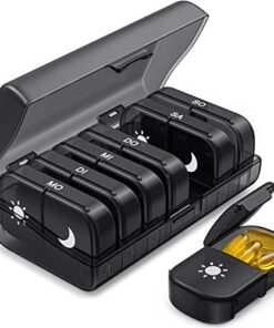 AUVON Tablettenbox 7-Tage Morgens Abends mit großen Fächern & Privacy-Schutz Schwarz