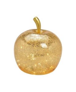 Dekolampe Apfel (L) Glas, Gold, LED Lichterkette | Tischleuchte Apfel (L) Glas, Gold, LED Dekoleuchte | Apfellampe (L)
