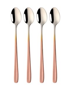 BISDARUN Gradienten RoseGold 18/10 Edelstahl Eisbecher Löffel für Spülmaschine sicher, 4 Stück Lang Griffheiße Schokolad