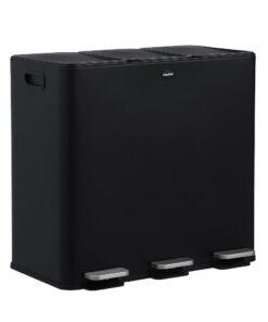 CASABEL Küche Mülltrennsystem 3 x 20 L Rostfreies Edelstahl | CASABEL Rechteckiger Recycling-Abfalleimer 60 L Pedal Sch
