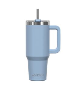 WATERSY Smogblau 30oz Doppelwandiger Edelstahl Thermobecher für Heißkalte Getränke mit Griff und Strohhalm Thermal Tumbl