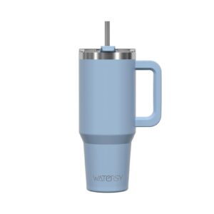 WATERSY Smogblau 30oz Doppelwandiger Edelstahl Thermobecher für Heißkalte Getränke mit Griff und Strohhalm Thermal Tumbl
