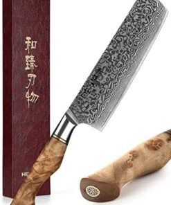 HEZHEN 18CM Japanischer Stil Damast Nakirimesser, Küchenmesser mit 67 Schicht Damaskus Stahl für Küchenamateure, Edles