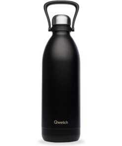 QWETCH Große 2L Edelstahl Trinkflasche Schwarz - Perfekt für Familie & Outdoor - Auslaufsicher & BPA-frei - 48h Kalt & 1