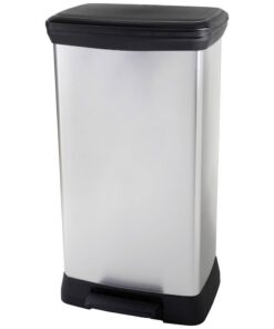 CURVER DECO DUO PEDAL Bin Abfalleimer, 23+23L, Silber für Küche und Garage mit modernem Design und leistungsstarkem Peda