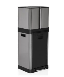 hjh CLEAN 3-Teiliger Mülltrennsystem Müleimer Küche, 32 Liter, 2x 6L + 1x 20L Stahlinneneimer Silber
