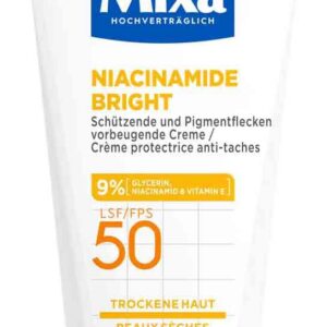 Mixa Schützende & Pigmentflecken Vorbeugende Creme LSF 50 | Für Trockene Haut | Niacinamide Bright