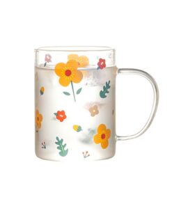 Vintage Druck Bleifreie Klarglas Kaffeetasse Mit Griff, Geeignet Für Wasser, Saft, Milch, Kaffee, Tee, 450 Ml |Bleifreie