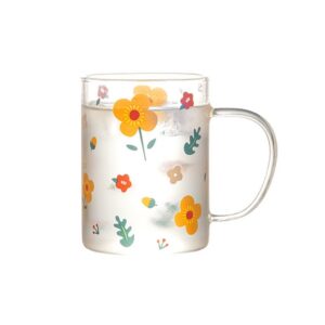 Vintage Druck Bleifreie Klarglas Kaffeetasse Mit Griff, Geeignet Für Wasser, Saft, Milch, Kaffee, Tee, 450 Ml |Bleifreie