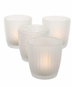 Spetebo Glas Teelichthalter Deko Windlicht - Retro Tischdeko - 4er Set / 7 cm - Glaskreide Teelicht