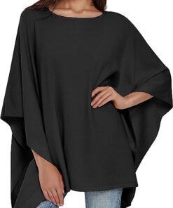 PULI Damen Poncho Elegant Viskose Strick Locker sitzend