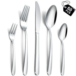 Honeycook Edelstahl Besteck Set für 12 Personen, 60 Stück,Spülmaschinenfest, perfect für Haus und Restaurant | Honeycoo