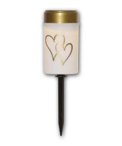 Star Solar LED Grablicht HERZ - Dämmerungssensor, Erdspieß, imitiert natürliche Flamme - Hochwertig, weiß/gold, 12 cm x
