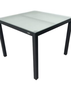 MOMMA HOME Quadratischer Gartentisch, Aluminium und gehärtetes Glas, für den Außenbereich, 90x90x74 cm, Grau