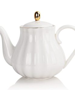 Sweejar Home Porzellan Teetasse mit Tee- und Filtersieb 890 ml für Damen im Büro und Zuhause (Pumpkin Form, Weiß)