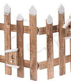 Spetebo Deko Holz Zaun mit 30 LED - Winter Gatter beleuchtet - Mini Gartenzaun 100x40 cm