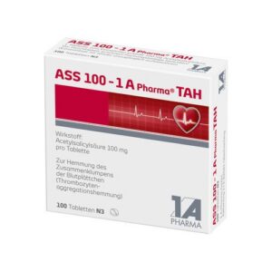 ASS 100 mg - 1 A Pharma TAH Tabletten für Schmerzlinderung bei Kopfschmerzen und Muskelschmerzen in der Arbeitstagung, 1
