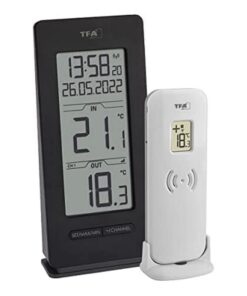 TFA Dostmann Funk Thermometer Innen/Außen Max.-Min. Funktion inkl. Funkuhr und Datum Schwarz