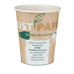 1000 Bio Kaffeebecher Just Paper - kompostierbar ohne PLA oder PE Beschichtung 12oz / 300mlSlim Ø80mm 1000 Bio Kaffeebe