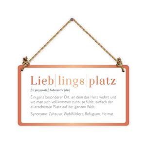Grafik-Werkstatt Deko-Schild aus Pappe mit Kordel | Lieblingsplatz Dekoration | Wohnzimmer, weiß, lang