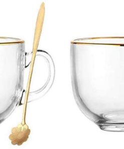 KKGUD 2er-Set Teetassen aus Glas mit Goldrand für Haferflockenjoghurtdrinker (einfaches Design, 16oz) KKGUD 2er-Set Gl