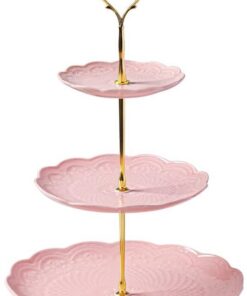 Sweejar Home Keramik-Kuchenständer (Rose Pink) | Hochzeit, Teeparty, Cupcake-Ständer | 3 Etagen, Dessert-Servierplatte