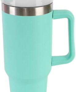 Rosenstein & Söhne Thermobecher: Doppelwandiger Vakuum-Thermobecher mit Strohhalm, 1,2 L, mint (Trinkflasche für Autofah