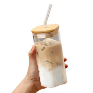 Deckelglas mit Strohhalm für Eiskaffee und Smoothies 400 ml, Retro Sommer Drinkbecher für Latte Macchiato und Cocktails