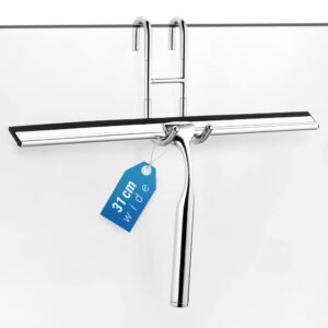 Ecooe Edelstahl Duschwischer verlängert 31cm ohne Bohren für Badezimmer Silikon Ersatzlippe Glasreinigung