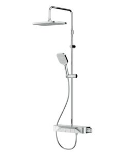 AM.PM Func - Thermostatische Duschsystem mit 40 cm Glasablage, komplettes Duschset mit eckiger Regendusche (30x21 cm) &