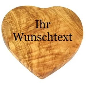 Personalisiertes Olivenholz Servierbrett in Herzform, perfekt als Geschenk, 25 cm x 24 cm mit Wunschgravur