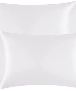 2er Set Satin Kissenbezug für Haar und Haut, 100% Seidig Luxus mit Hotelverschluss, Weißkopfkissenbezug Pillowcase Atmun