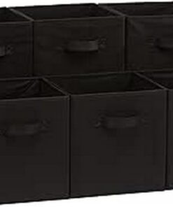 Amazon Basics Zusammenklappbarer Aufbewahrungswürfel mit Griffen, Einfarbig Schwarz, 6 Stück, 26,6 x 26,6 x 27,9 cm
