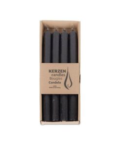 WENZEL Stabkerzen aus Paraffin, Schwarz, Rustic, 250/22 mm, 10h Brenndauer, plastikfrei, 4 Stück