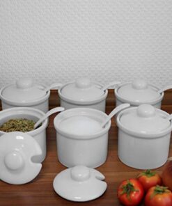 Holst Porzellan Senfdosen 6er-Set mit Deckel & Löffel 170 ml weiß 8,5 cm AT 216